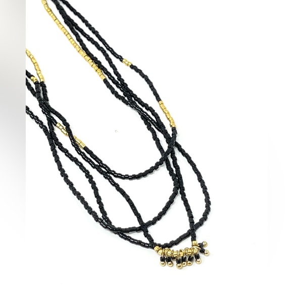 New Free People Bohemian Layered Beaded Necklace Black - Picture 1 of 3